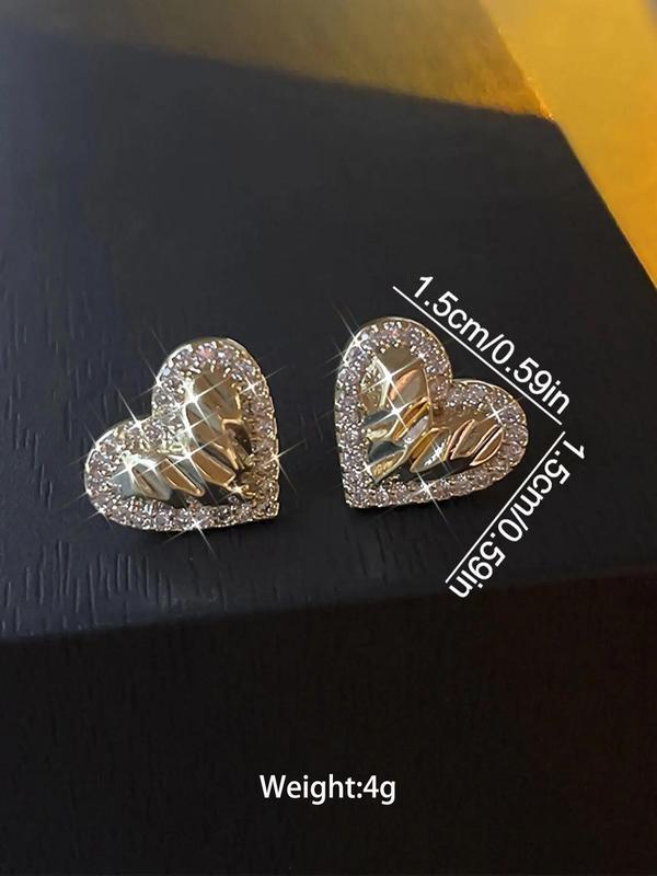 Rhinestone Decorated Heart Shaped Stud Earrings, Fashionable Jewelry for Women for Party, Daily Clothing Decor, Trendy All-match & Exquisite Jewelry for Birthday Gift