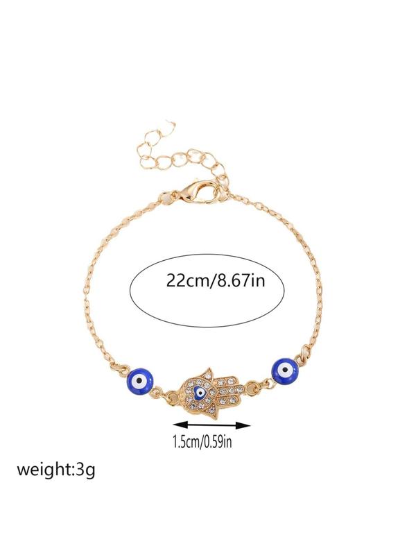 Women's Elegant Glittering Rhinestones Decorated Chain Bracelet with Eye Design, Exquisite Trendy Chain Bracelet, Fashion Accessories For Daily Decoration As Gift