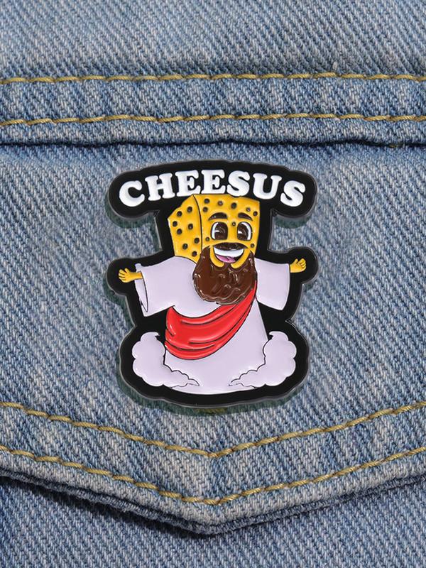 Cute Cheese & Jesus Design Brooch, Fashion Enameled Pin Brooch for Daily Clothing Decor, Trendy All-match & Exquisite Brooch for Birthday Gift