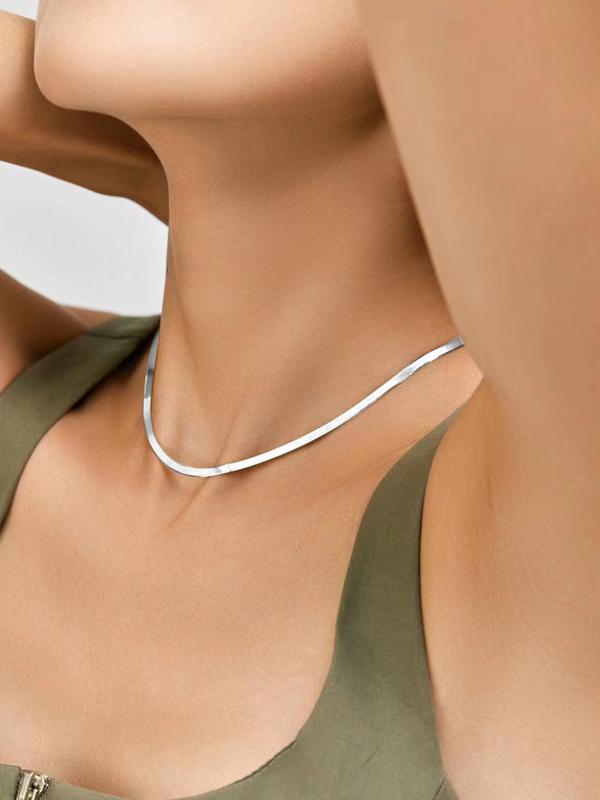 Simple Plain Stainless Steel Herringbone Chain Necklace, Fashion Jewelry for Party, Daily Clothing Decor, Trendy All-match & Exquisite Jewelry As Gift