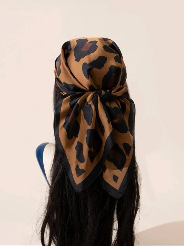 Leopard Print Square Scarf, Fashionable Hair Accessories for Women & Girls, Casual Versatile Scarf for Daily Wear