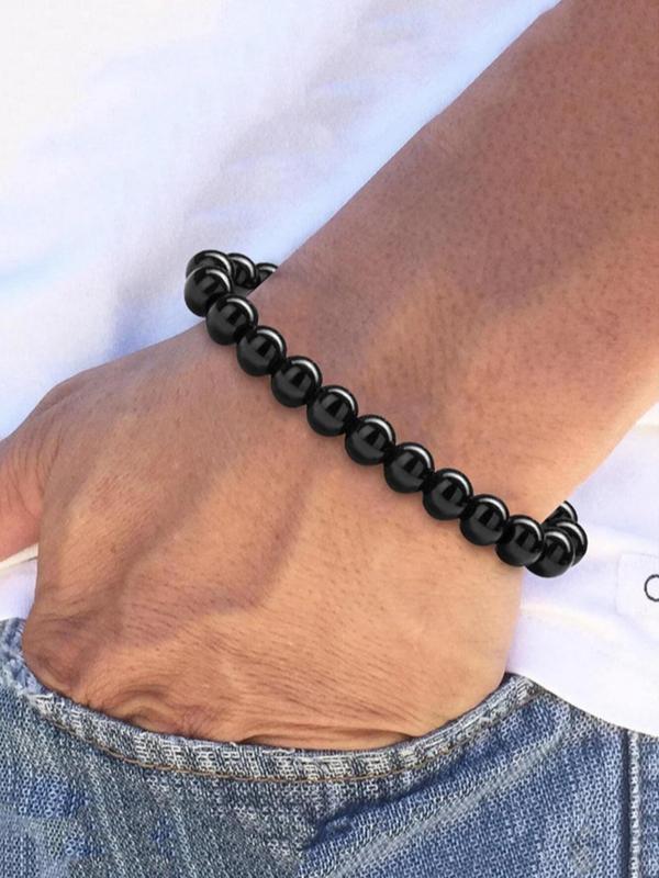 Men's Simple Beaded Bracelet, Casual Adjustable Beaded Bracelet for Daily Wear, Fashion Accessories for Men