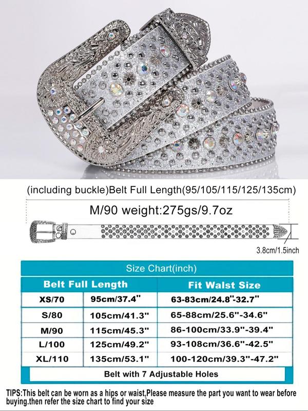 Punk Rhinestone Decor Studded Belt Buckle for Men & Women, Casual Fashion Y2k Western Belt for Galentinesparty & Daily Decoration, Summer 2024 Hippie Accessories for Jeans, Short Skirts