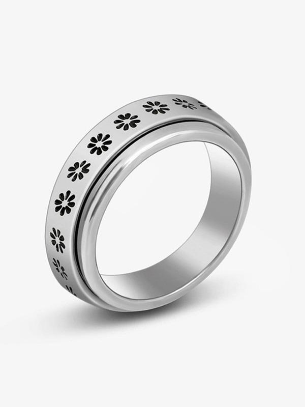 Fashion Flower Design Rotatable Ring, Stainless Steel Ring for Women & Men, Casual Jewelry for Party, Daily Clothing Decor, Trendy All-match & Exquisite Jewelry for Birthday Gift