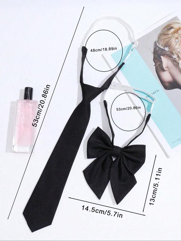 2024 New Style Solid Color Bow Tie Set, Fashionable Necktie & Hair Tie for Women & Girls, Casual Versatile Accessories for Daily Wear for Outfit Matching