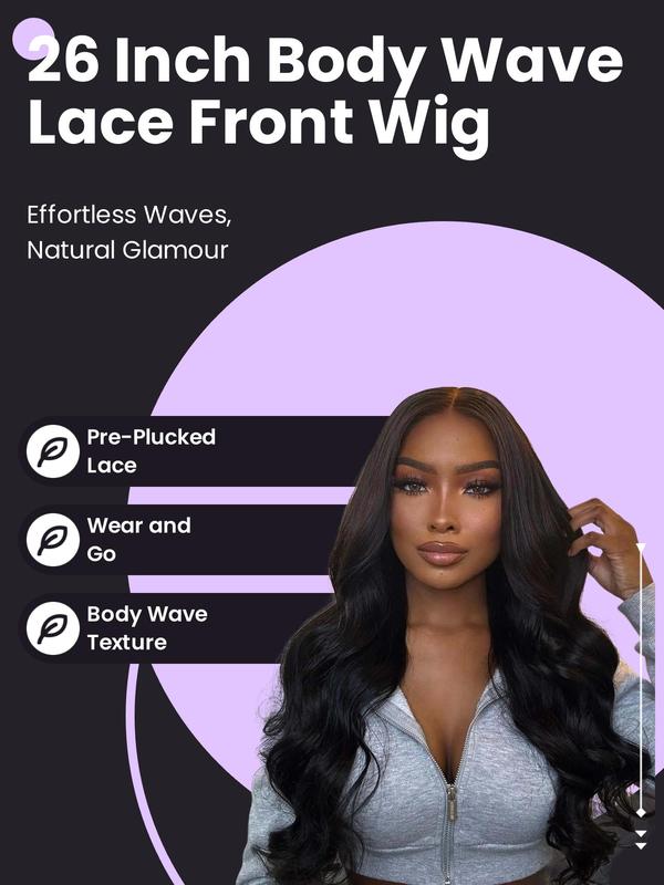 Women's 26 Inch Long Body Wave Lace Front Wigs, Natural Fluffy Glueless Wigs for Women without Bangs, Synthetic Wigs for Party, Daily Hairstyle Decor