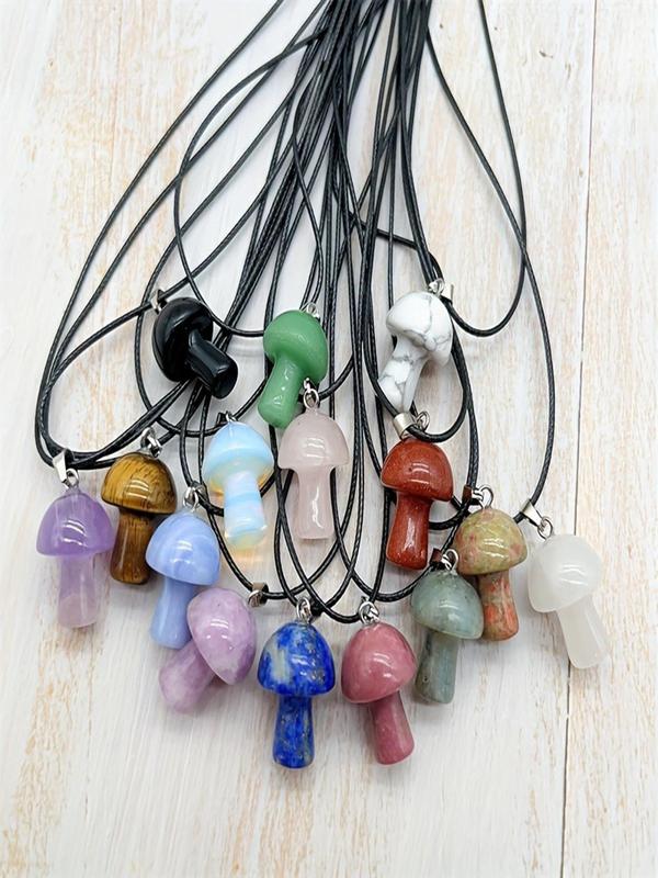 Random Colored Mushroom Shaped Stone Pendant, Fashionable DIY Jewelry Making Accessories for Necklace & Bracelet, Trendy All-match & Exquisite Jewelry for Birthday Gift