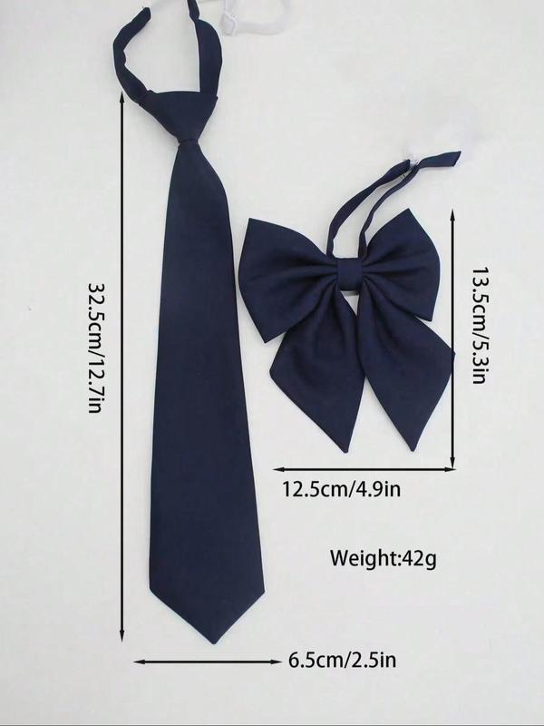 2024 New Style Solid Color Bow Tie Set, Fashionable Necktie & Hair Tie for Women & Girls, Casual Versatile Accessories for Daily Wear for Outfit Matching