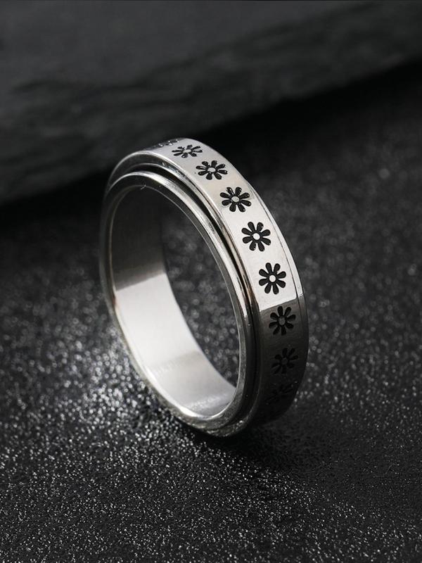 Fashion Flower Design Rotatable Ring, Stainless Steel Ring for Women & Men, Casual Jewelry for Party, Daily Clothing Decor, Trendy All-match & Exquisite Jewelry for Birthday Gift