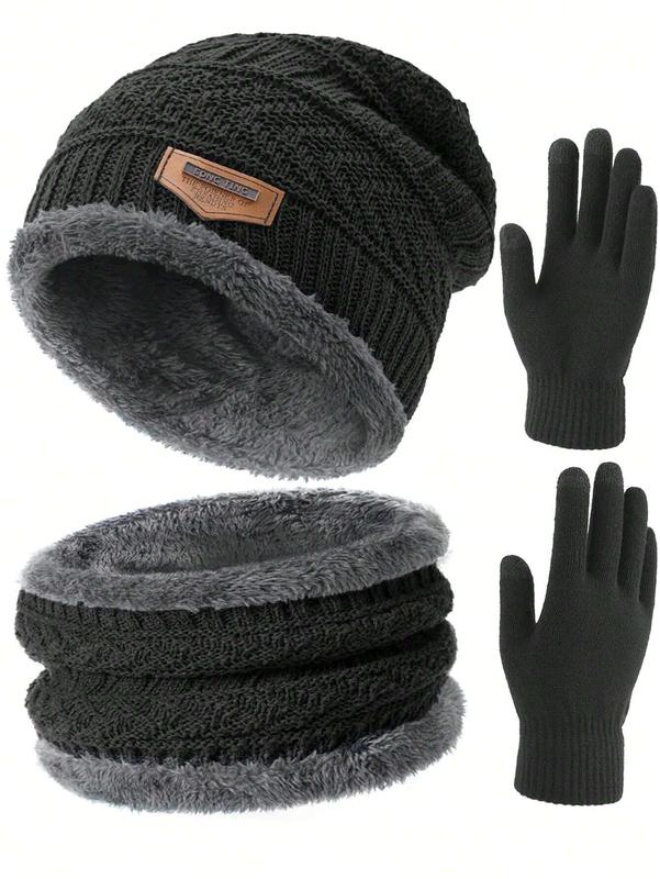 Winter Knit Beanie Hat Neck Warmer Scarf And Touch Screen Gloves Set Fleece Lined Skull Cap For Men Women Outdoor