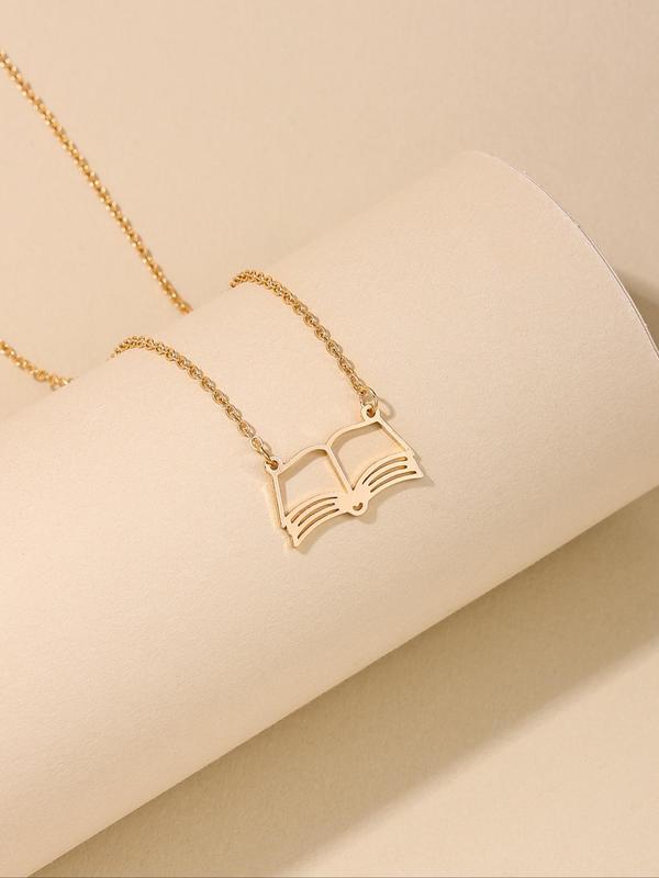 Hollow Out Book Design Pendant Necklace for Women & Girls, Fashion Jewelry for Party, Daily Clothing Decor, Trendy All-match & Exquisite Jewelry for Birthday Gift