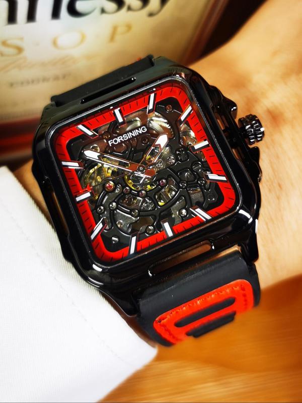 Men's Business Fashion Mechanical Watch, Fashion Square Dial Automatic Mechanical Watch for Men, Luminous Strap Watch with Box