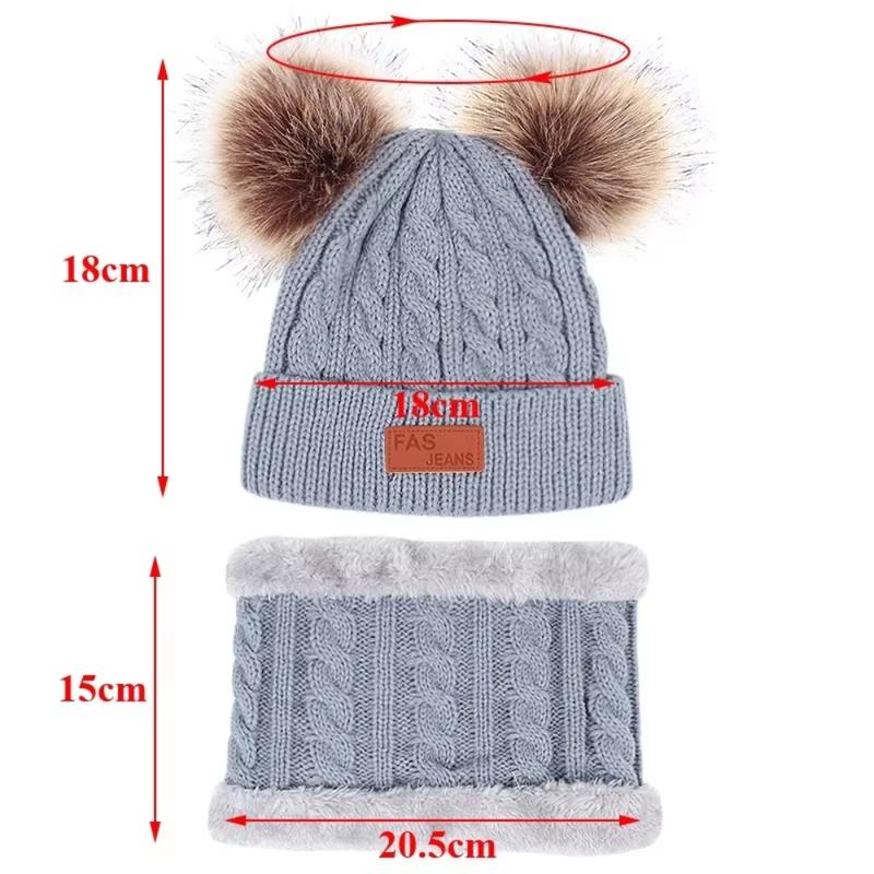 3Pcs Winter Hat Scarf Gloves Set Solid Color Bonnet Cute Pompom Knitted Hats Outdoor Warm Accessories