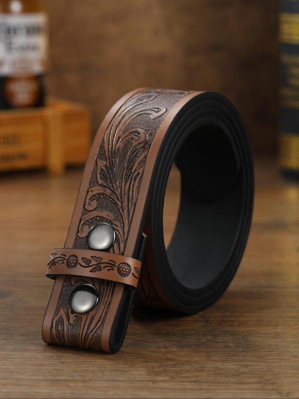 Men's Vintage Leaf Print PU Buckle Belt, Western Style Belt, Fashionable Waistband for Jeans Pants, Fashion Clothes Accessories