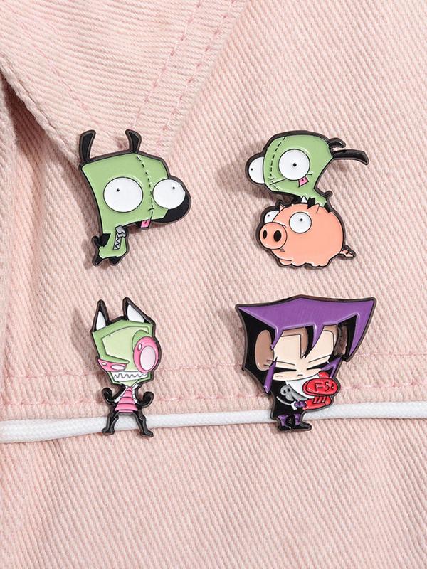 Cartoon Piggy Alien Design Brooch, Cute Cartoon Badge for Backpack & Hat & Clothes Decor, Fashion Accessories for Women & Men