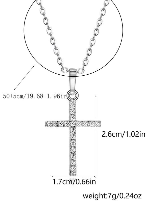 Minimalist Matching Cross Pendant Necklace for Men, Rhinestone Decor Chain Mexican Necklaces, Fashion Grunge Necklaces Jewelry for Party & Daily Clothing Decor