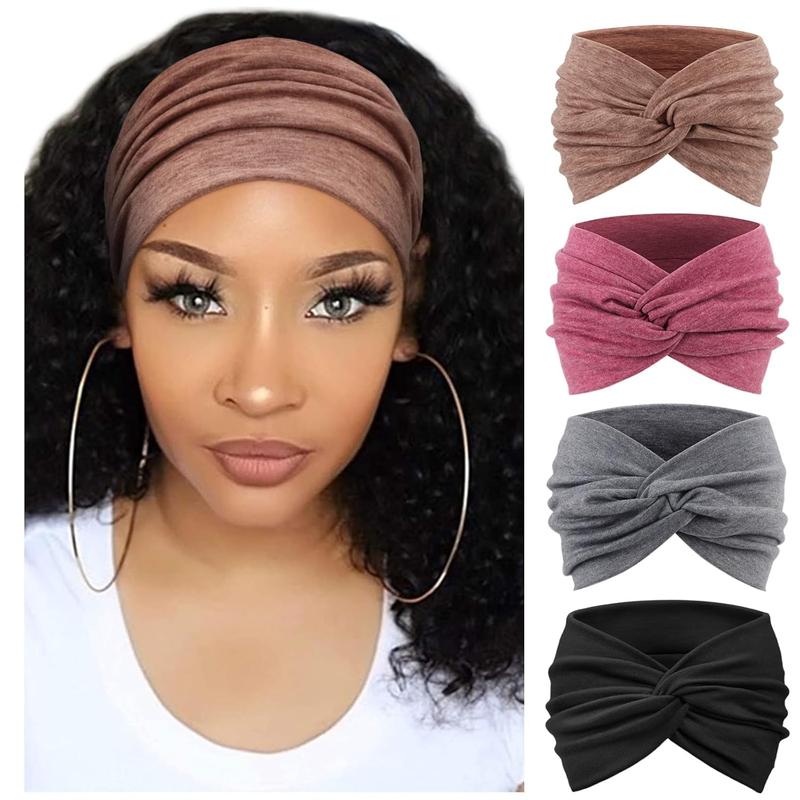 4 Pack Wide Headbands for Women Knotted Head Bands for Women's Hair Non Slip Boho Head Wraps Hair Accessories for Women