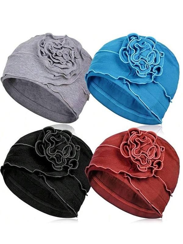 Women's Solid Color Flower Design Turban Hat, Casual Comfortable Breathable Hat for Daily Wear, Fashion Accessories for Women & Girls