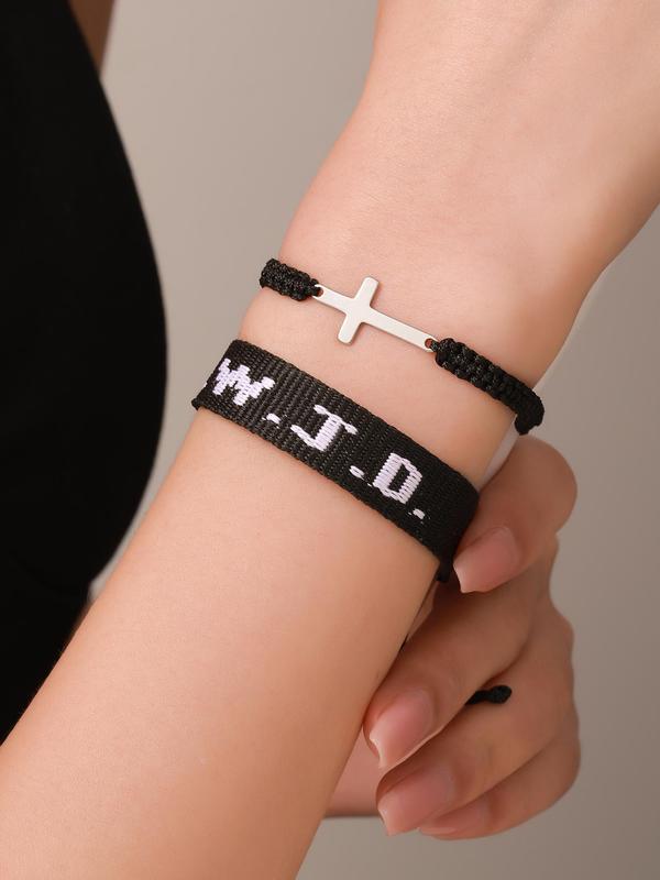 Letter & Cross Design Braided Bracelet, Adjustable Bracelet for Women & Men, Fashion Jewelry for Party, Daily Clothing Decor, Trendy Exquisite Jewelry for Gift