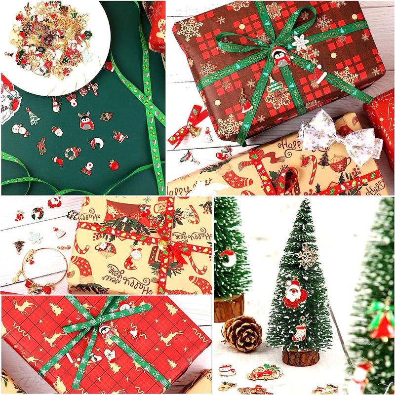 Christmas Themed Charms, 50pcs set Cute Snowman & Elk & Gift Box Design Pendant, DIY Jewelry Making Supplies for Bracelet & Necklace, Stocking Filler