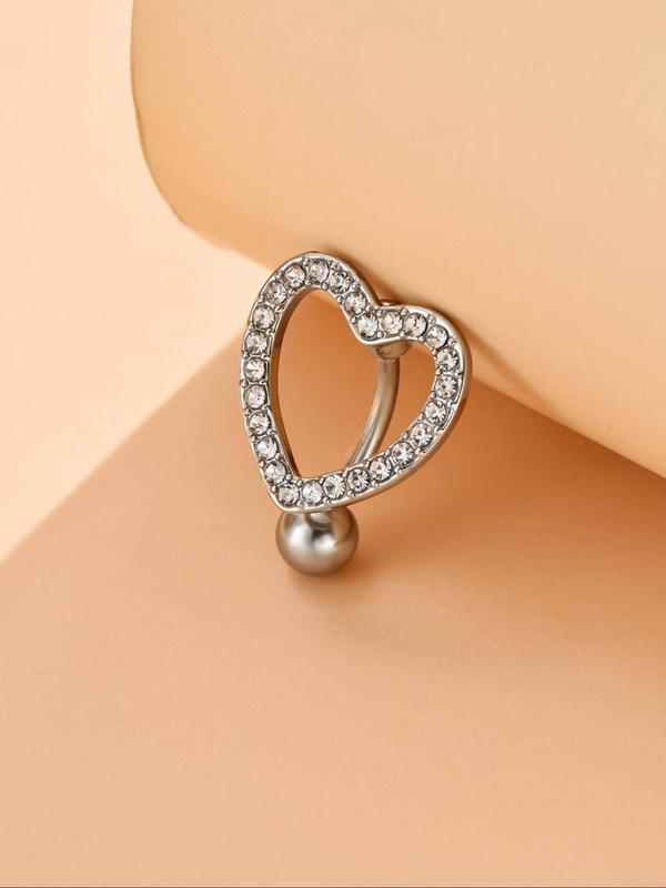 Women's Elegant Rhinestone Decor Heart Design Belly Ring, Exquisite Trendy Belly Piercing Jewelry, Chic Gorgeous Body Jewelry for Party Decor