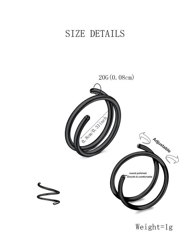 Stainless Steel Simple Nose Rings, 6pcs Casual Punk Style Hoop Nose Ring, Trendy Minimalist Nose Piercing Jewelry, Matching Body Jewelry for Men & Women