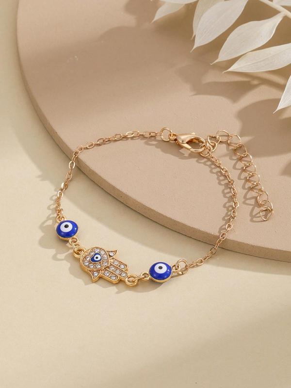 Women's Elegant Glittering Rhinestones Decorated Chain Bracelet with Eye Design, Exquisite Trendy Chain Bracelet, Fashion Accessories For Daily Decoration As Gift