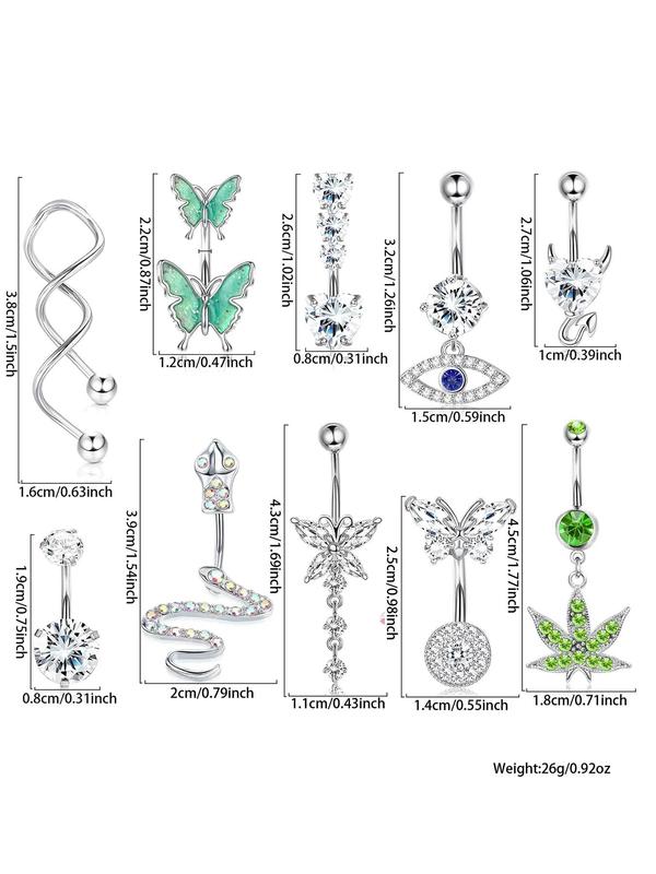 Women's Rhinestone Decorated Belly Piercing Body Jewelry,  Belly Button Rings, New Summer 2024 Butterfly & Eye & Snake & Heart Navel Real Jewelry Sets for Women Girls