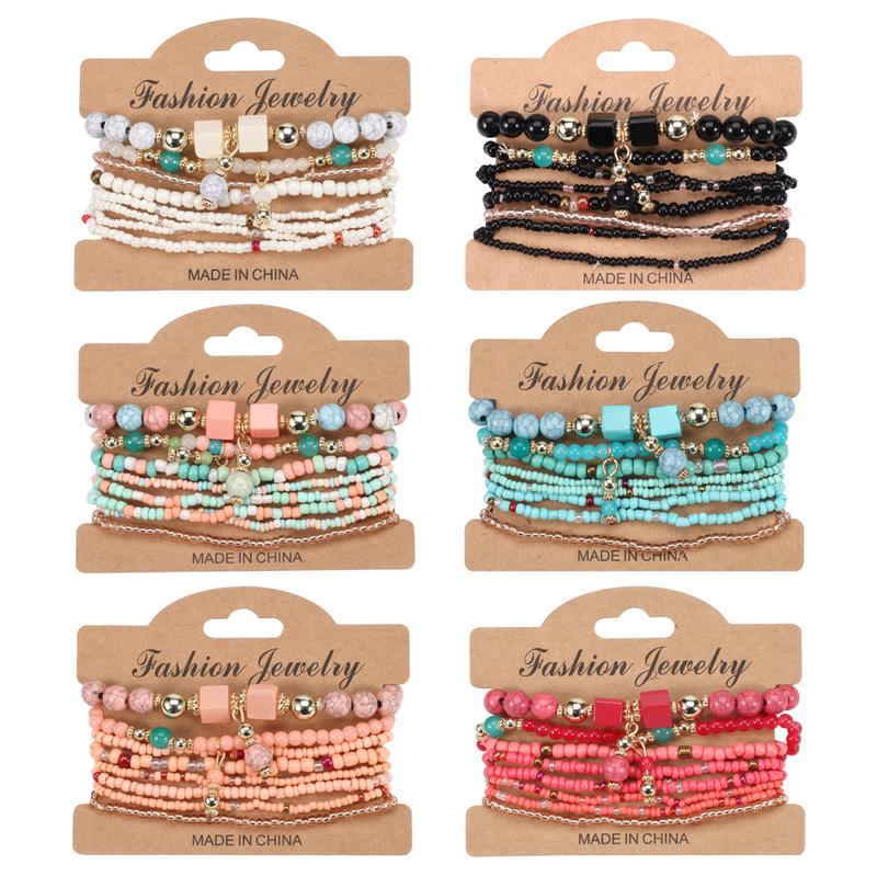 Beaded Bracelets for Women 8 Counts Multilayered Stackable Strand Stretch Bead Bracelet Pack Handmade Trendy Bohemian Charm Jewelry