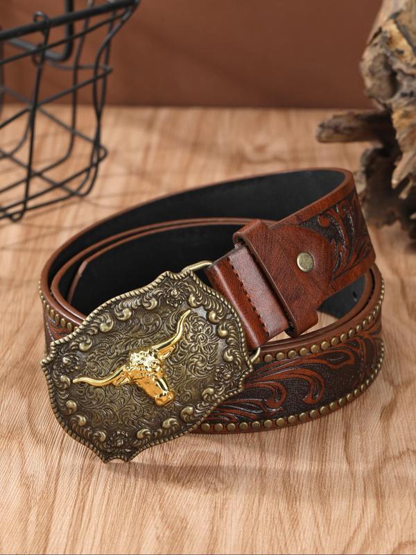 Men's Punk Style Vintage Western Belt, Trendy PU Buckle Designer Belt for Men Fall Used, Fashionable Clothes Accessories for Daily & Party Decor for Fall 2024, Fall Outfits, Earthtone Fall Freshness