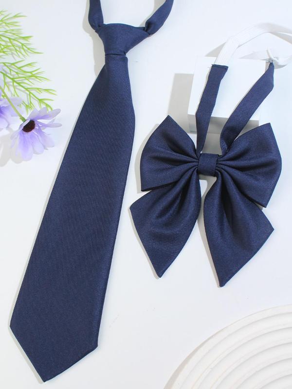 2024 New Style Solid Color Bow Tie Set, Fashionable Necktie & Hair Tie for Women & Girls, Casual Versatile Accessories for Daily Wear for Outfit Matching