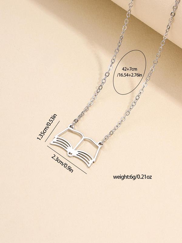 Hollow Out Book Design Pendant Necklace for Women & Girls, Fashion Jewelry for Party, Daily Clothing Decor, Trendy All-match & Exquisite Jewelry for Birthday Gift