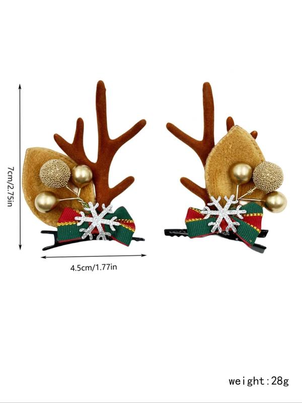 Cute Reindeer Antler Design Hair Clips, Christmas Themed Hair Accessories for Women & Girls, Fashion Hair Accessories for Party, Daily Clothing Decor