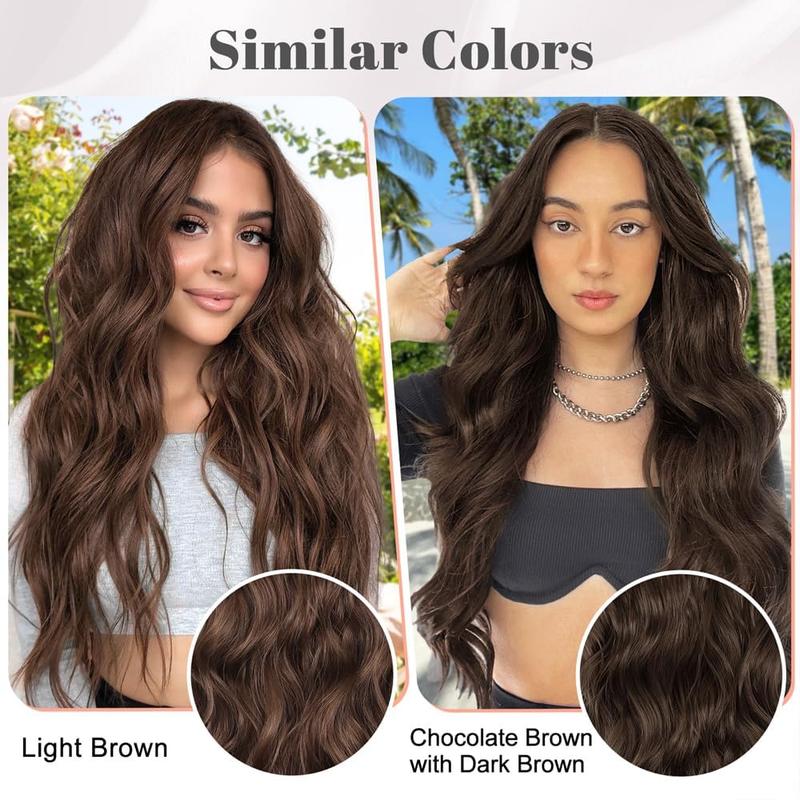 AISI HAIR Wavy Synthetic Hair Extensions for Women - 4PCS Clips in 20 24 inches, Thick Hairpieces for Girls