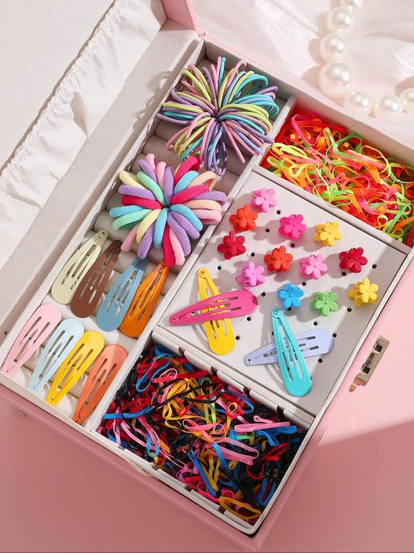 Random Color Cute Hair Ties & Hair Clips Set, Colorful Hair Accessories for Women & Girls, Minimalist Headwear Suitable for Thick Hair