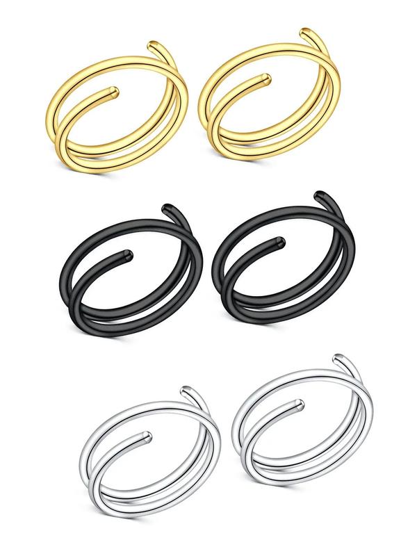 Stainless Steel Simple Nose Rings, 6pcs Casual Punk Style Hoop Nose Ring, Trendy Minimalist Nose Piercing Jewelry, Matching Body Jewelry for Men & Women