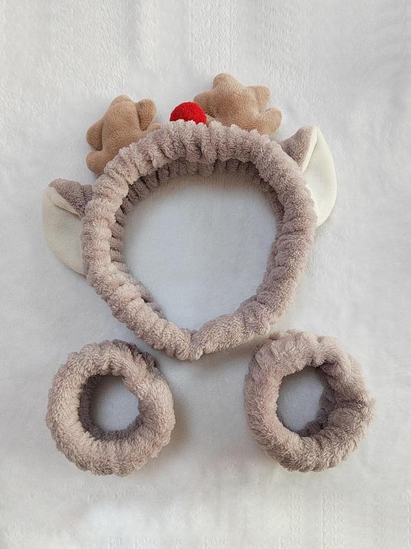 Cute Reindeer Antlers Design Hair Band & Wristband Set, Soft Plush Hair Band & Wristband, Fashion Hair Accessories for Women & Girls