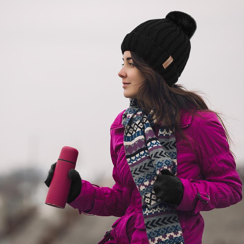 Cozy 3pcs Winter Set: Thick Knit Beanie, Scarf & Gloves - Warm Fleece-Lined for Outdoor Adventures