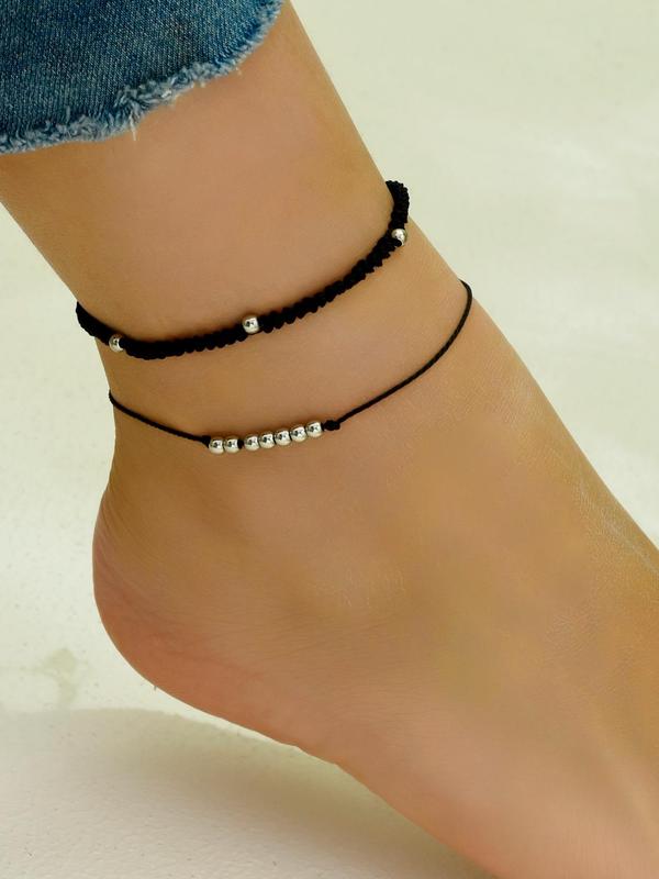 Boho Beaded Braid Anklet for Women & Girls (2pcs), Fashion Jewelry for Party, Daily Clothing Decor, Trendy All-match & Exquisite Body Jewelry for Birthday Gift