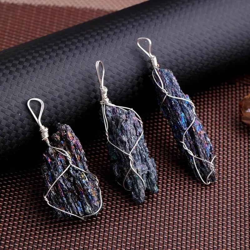 Natural Colorful Ore Beaded Pendant, Handmade Winding Natural Healing Rough Stone Jewelry DIY Jewelry Accessories, DIY Jewelry Making Supplies