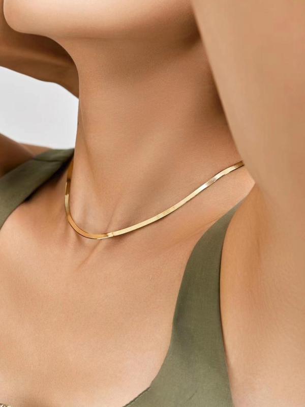 Simple Plain Stainless Steel Herringbone Chain Necklace, Fashion Jewelry for Party, Daily Clothing Decor, Trendy All-match & Exquisite Jewelry As Gift