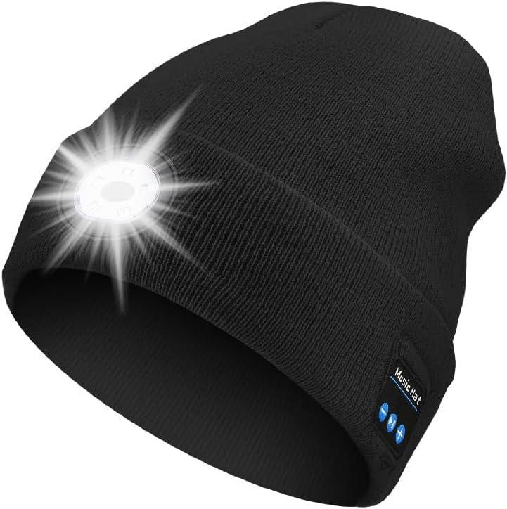 LED Beanie with The Light, Unisex USB Rechargeable Headlamp Winter Knitted Cap Gifts for Men Dad Husband Thanksgiving Gifts