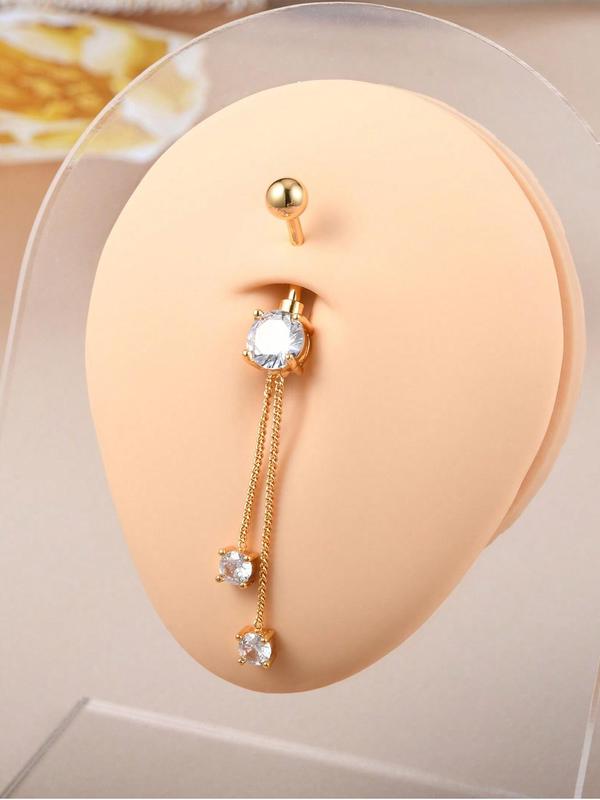 Stainless Steel Rhinestone Decor Belly Button Ring, Women Belly Piercing Body Jewelry, for Crop Top Decor