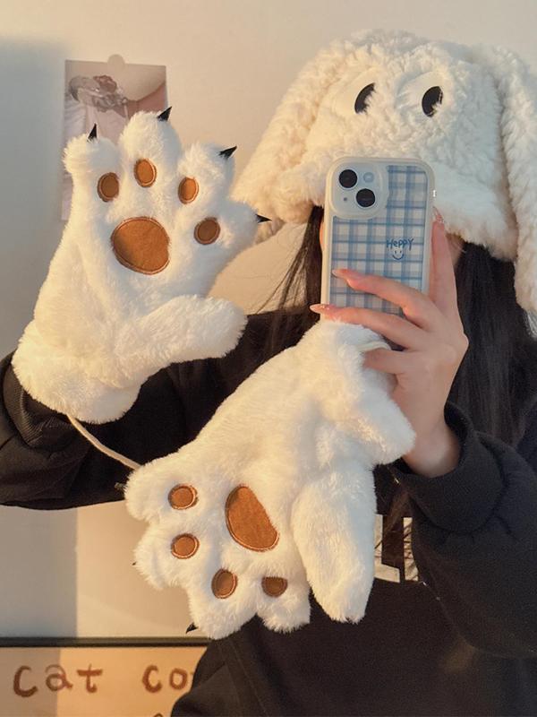 Women's Cute Bear Design Gloves, 2024 New Style Casual Trendy Fashion Gloves for Fall & Winter, Fashion Accessories for Women & Girls