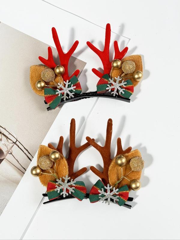 Cute Reindeer Antler Design Hair Clips, Christmas Themed Hair Accessories for Women & Girls, Fashion Hair Accessories for Party, Daily Clothing Decor