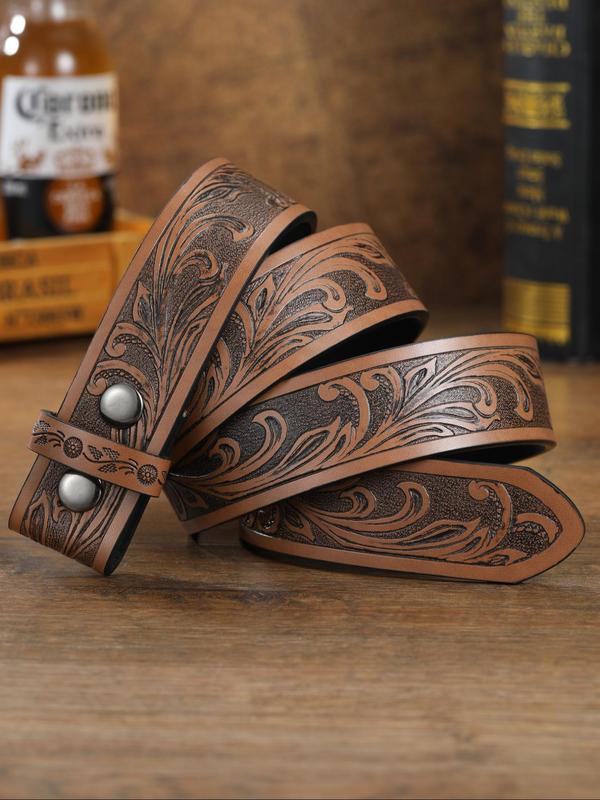 Men's Vintage Leaf Print PU Buckle Belt, Western Style Belt, Fashionable Waistband for Jeans Pants, Fashion Clothes Accessories