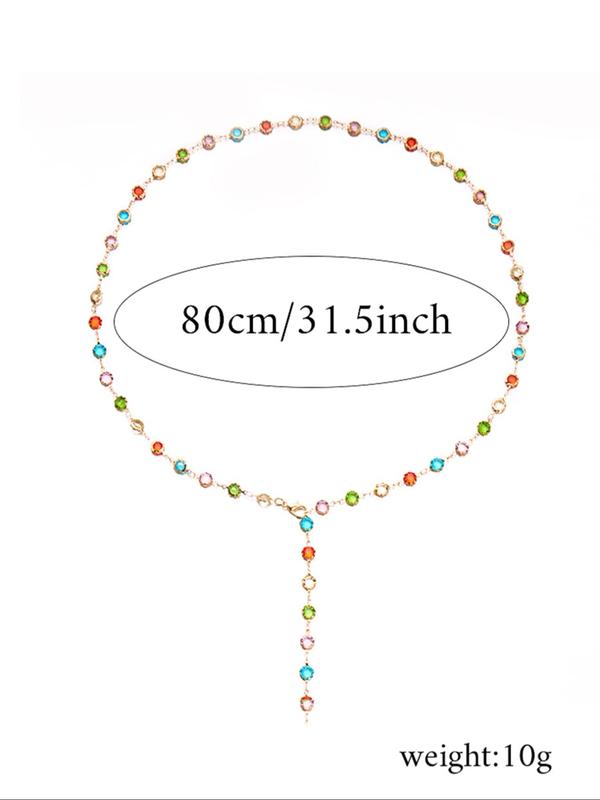 Women's Elegant Multicolor Glittering Chain Necklace, Exquisite Trendy Y-shaped Necklace, Chic Vintage Jewelry As Gift for Girlfriend