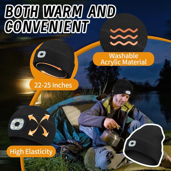 2-Pack Rechargeable LED Beanies – Washable Winter Hats with Removable LED Light, 3 Lighting Modes & 6 LED Bulbs for Outdoor Activities, Work, Dog Walking, Running, Camping – Ideal Christmas Gift Winter Gift