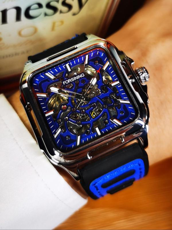 Men's Business Fashion Mechanical Watch, Fashion Square Dial Automatic Mechanical Watch for Men, Luminous Strap Watch with Box