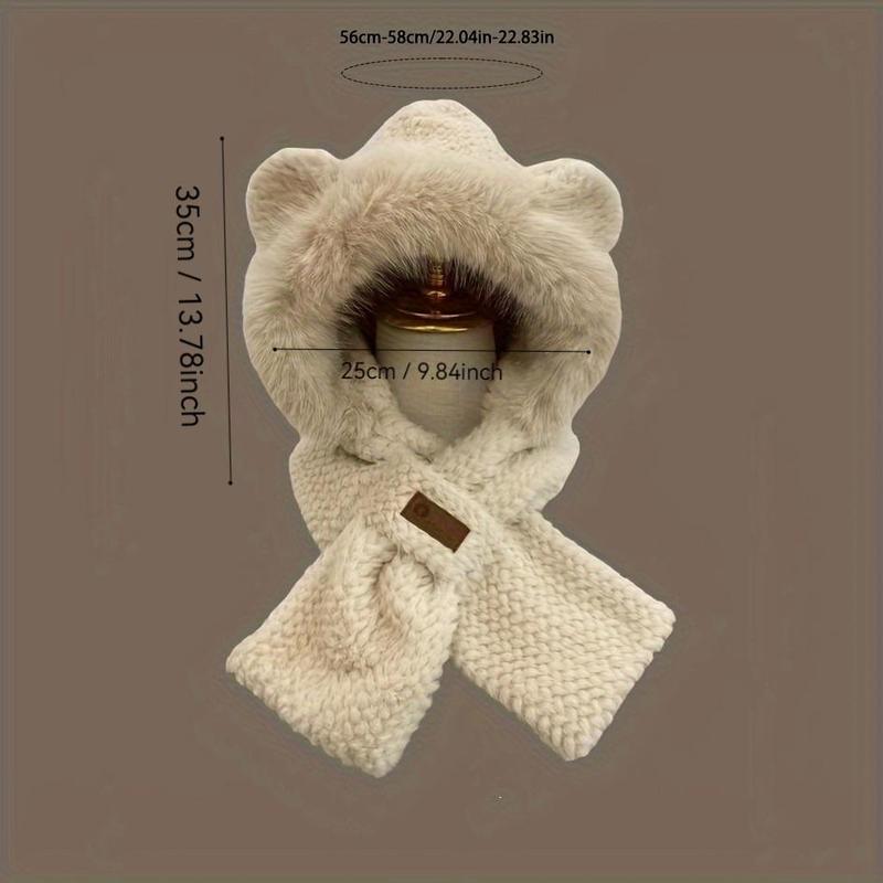 Women's Cute Bear Ear Design Knit Hat & Scarf, Casual Soft Comfortable Warm Hat & Scarf for Fall & Winter, Women's Outdoor Sports Hat, Christmas Gift